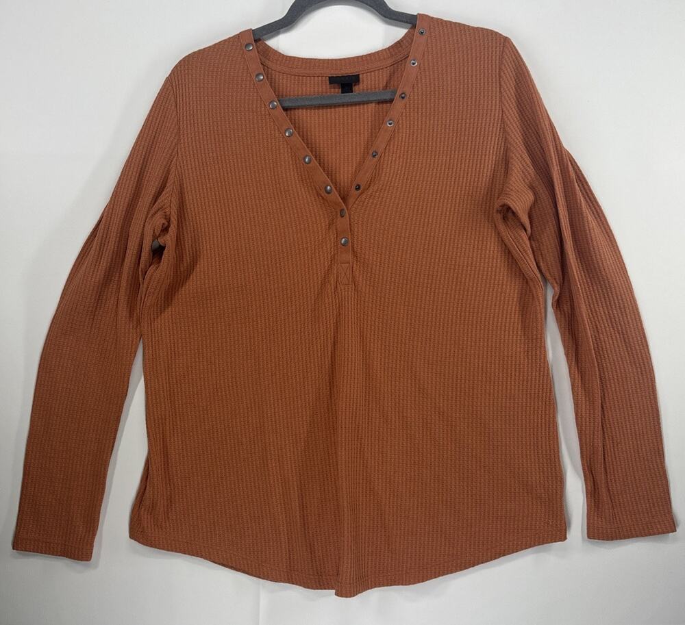 Torrid Waffle Knit Henley Top Size 0 Rust Orange Long Sleeve Plus Size